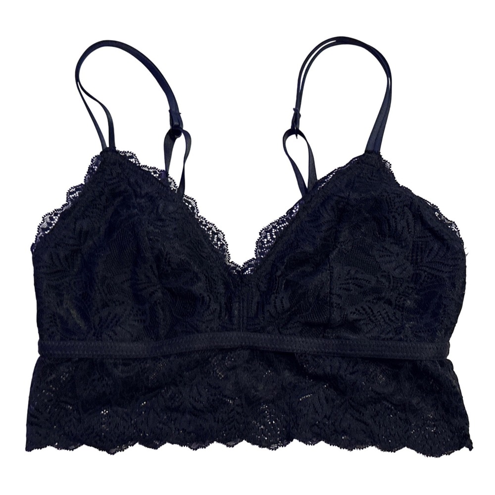Auden Lightly Lined Lace Bralette Black Wireless Longline Adjustable Straps S